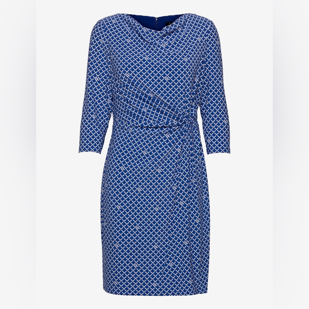 Lauren, Ralph Lauren Print Twist- Knot Jersey Dress. Blue & White. Size 12